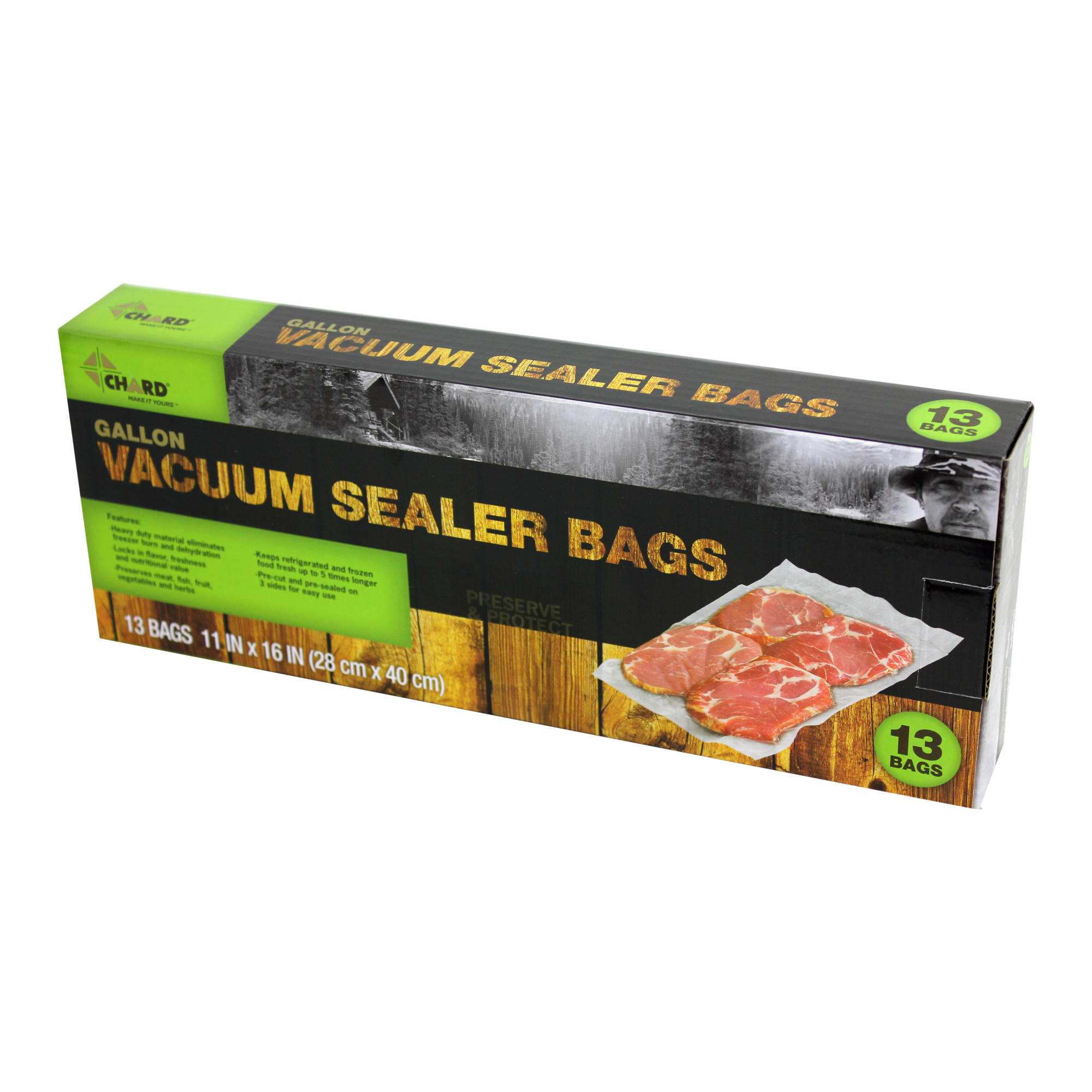 Chard Vacuum Sealer Bags Gallon 13 Count, Width 11 in, Length 16 in, Rolls Included (qty.) 13, Model# VSPCB-1116
